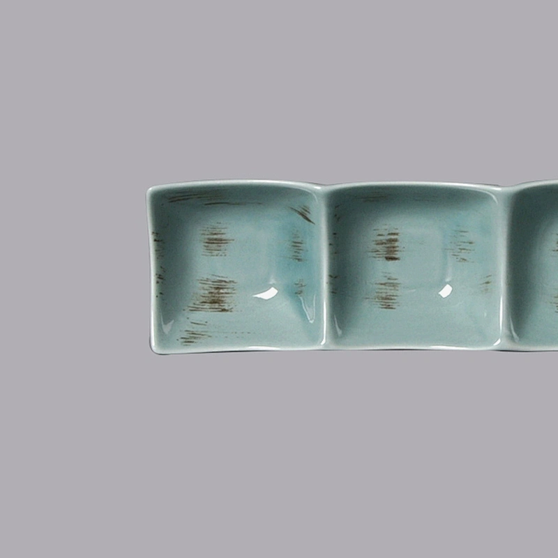 ceramic rectangular porcelain 3 compartment snack serving plates dish