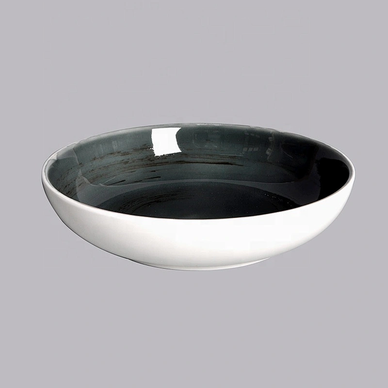 wholesale custom deep blue glossy round porcelain restaurant buffet colour salad bowl