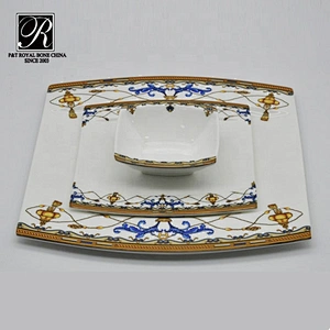 P&T Porcelain Manufacturer Customized Design Dinnerware Saudi Arabia Tableware Bone China Fancy Dinner Plates For Horeca