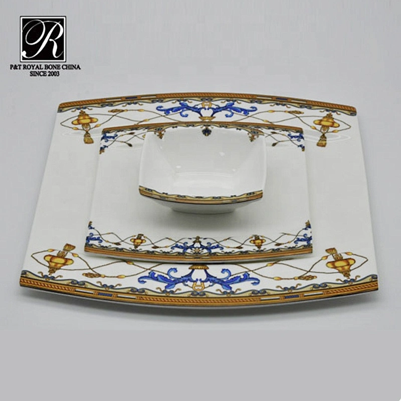 P&T Porcelain Manufacturer Customized Design Dinnerware Saudi Arabia Tableware Bone China Fancy Dinner Plates For Horeca