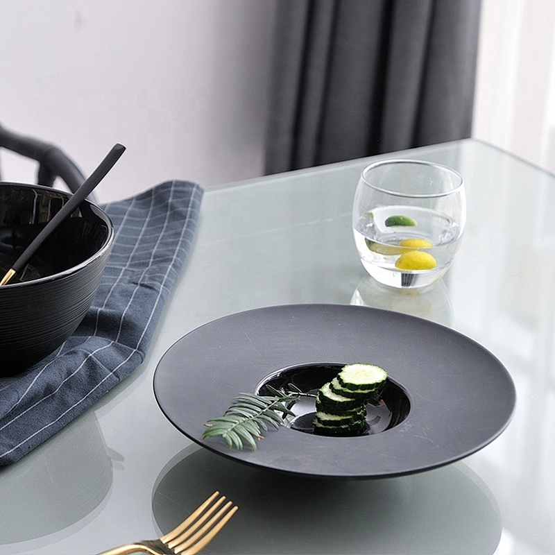 factory wholesale black deep porcelain hotel restaurant ceramic pasta plate