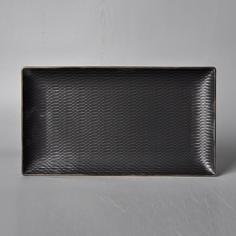 wholesale restaurant crockery porcelain matte black rectangle dessert plate