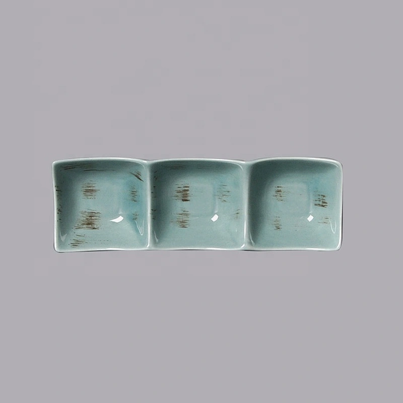 ceramic rectangular porcelain 3 compartment snack serving plates dish
