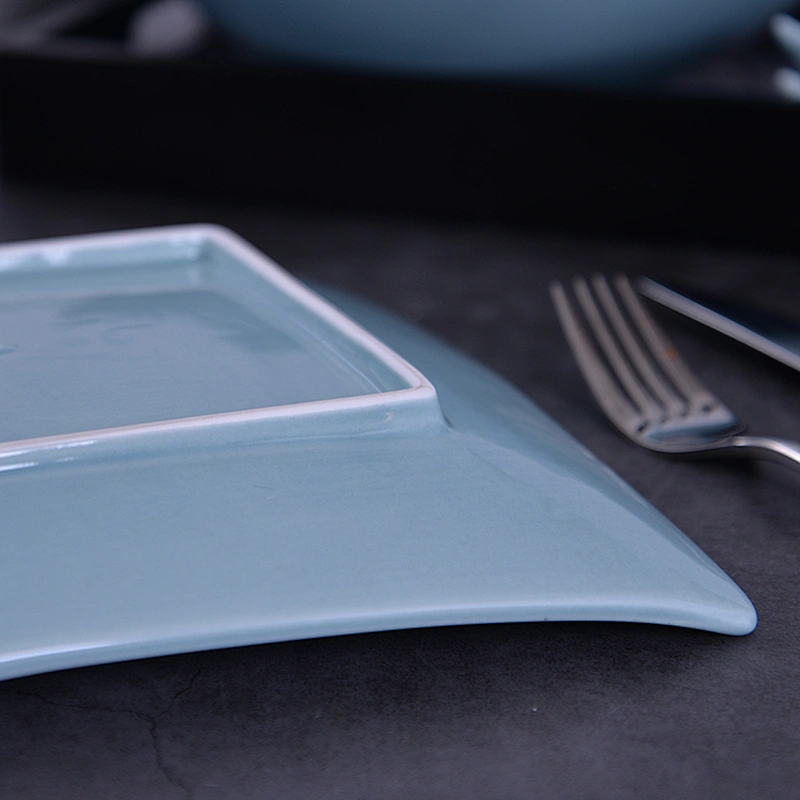 Hotel Plates Dishes Dinner Long Plates Blue On-glazed  Ceramic Rectangular Serving Plates