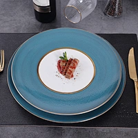 P&T Romantic and Classic Plates with Gold Rim,Charge Plate Colorful Plates for Restaurant Royal Buffet Sets