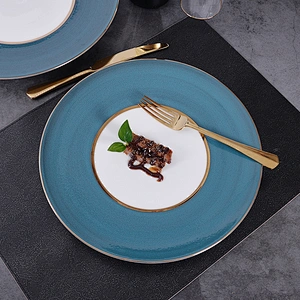 P&T Romantic and Classic Plates with Gold Rim,Charge Plate Colorful Plates for Restaurant Royal Buffet Sets