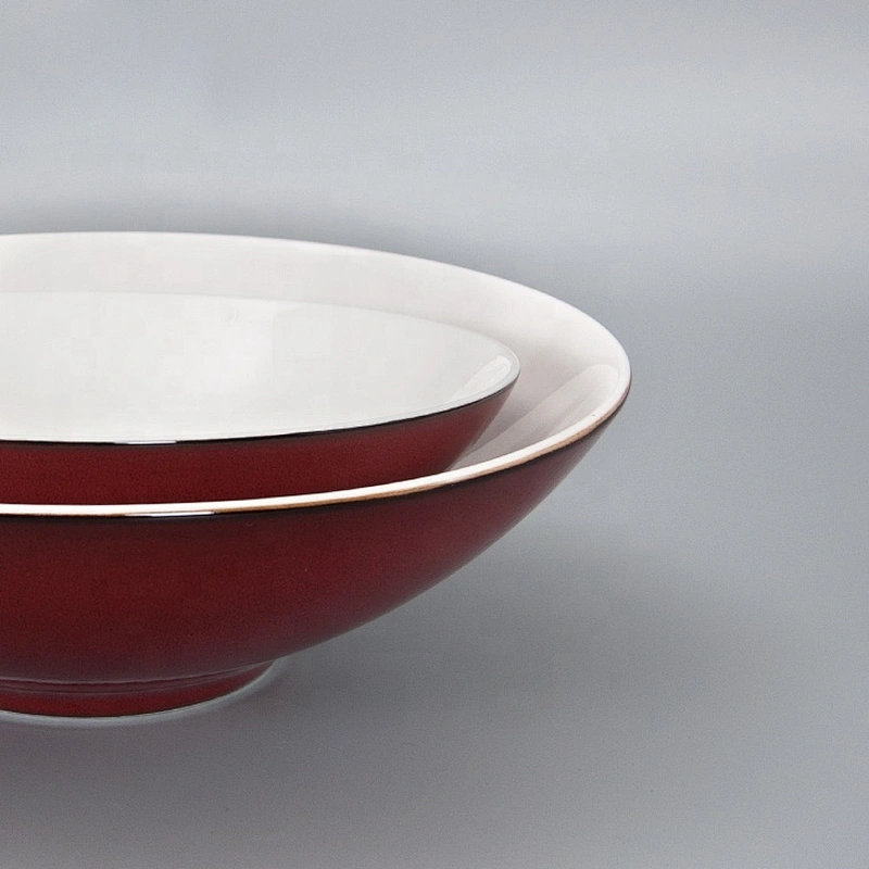 High Quality Cheap Round Red White Deep Soup Ramen Noodle Rice Ceramic Bowls Set