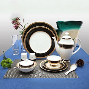 P&T Royal Ware factory wholesale restaurant hotel ceramic bone china golden dinnerware set