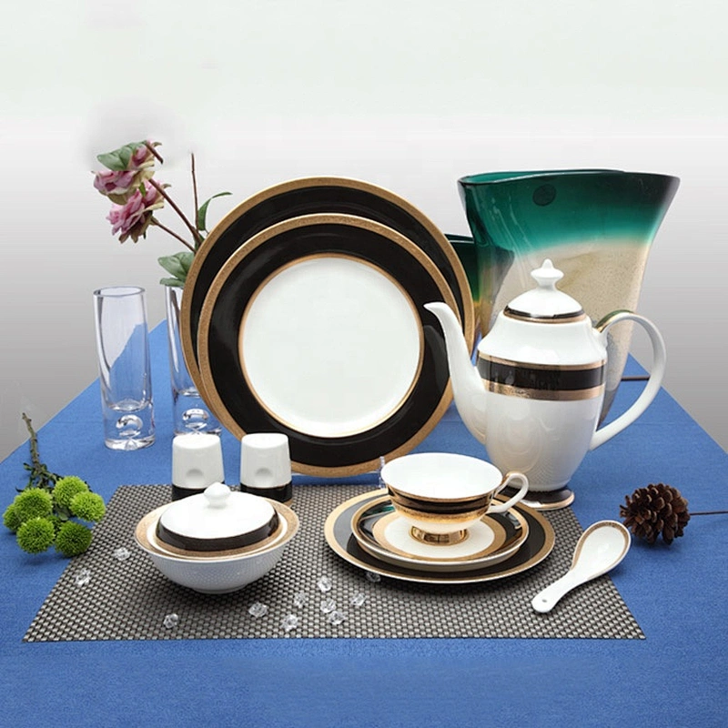 P&T Royal Ware factory wholesale restaurant hotel ceramic bone china golden dinnerware set