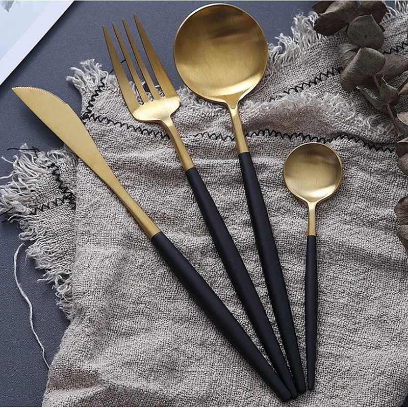 Wholesale cutlery stainless steel knife and forks Vintage gold cutlery for wedding banquet