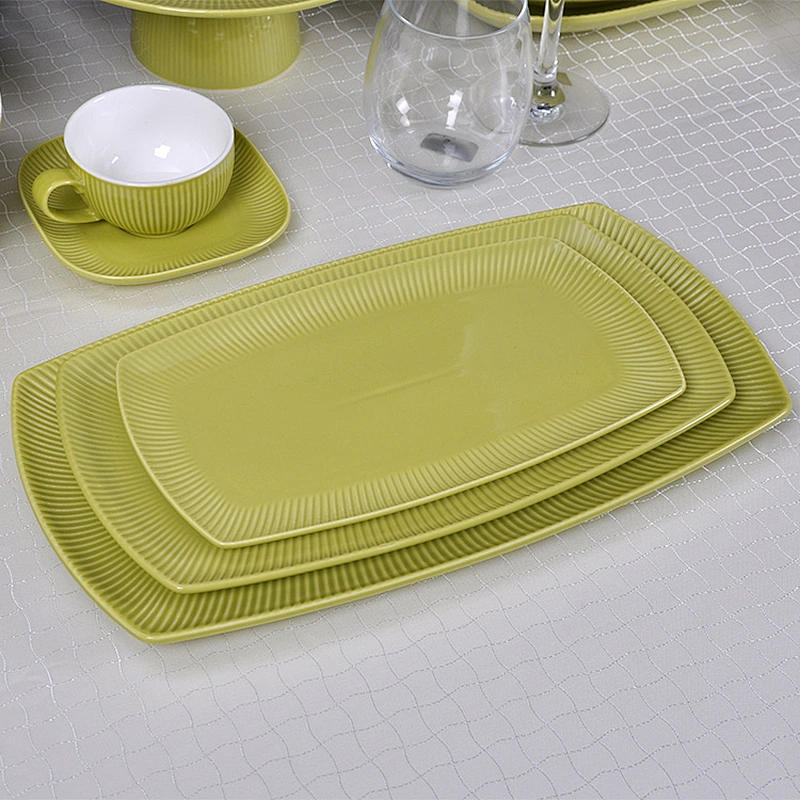 2020 New Product Western Style Crockery Green Dinnerware, Porcelain Rectangle Plates