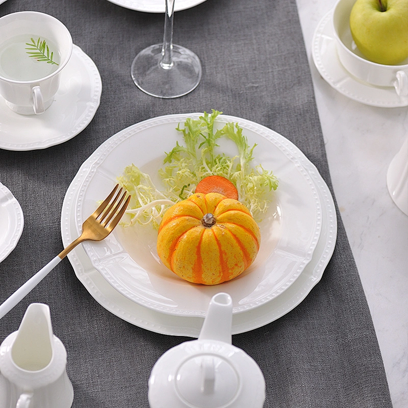 manufacturer wholesale custom hotel chinaware bone china embossed porcelain dinner plate