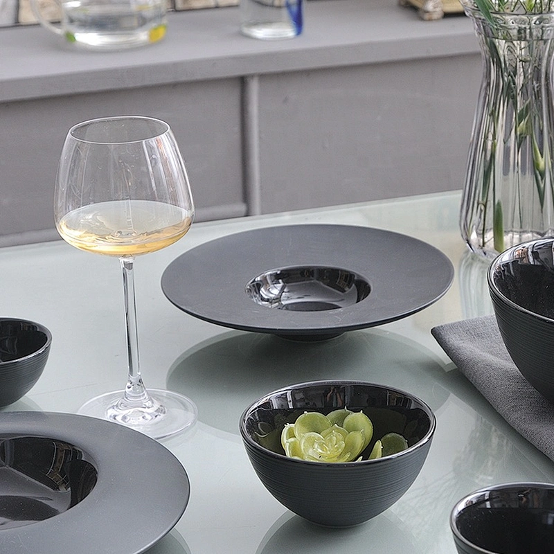 factory wholesale black deep porcelain hotel restaurant ceramic pasta plate
