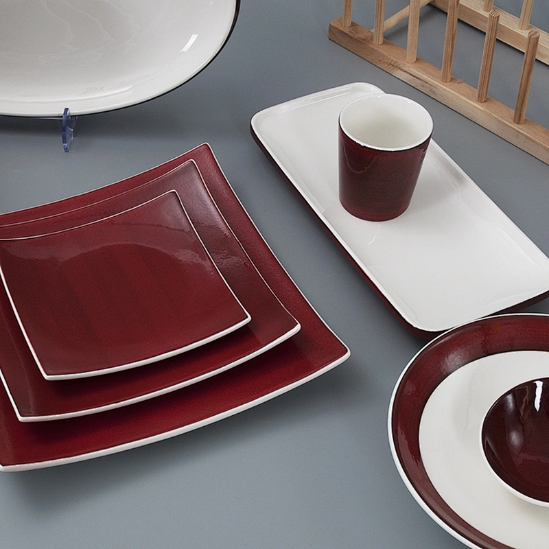 Wholesale Fancy Red Restaurant Catering Tableware Dinner Set Christmas Ceramics Dinnerware Sets