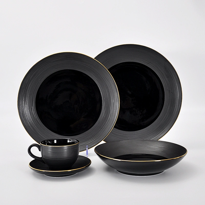 P&T Royal Black Hotel High Scale Deep Ceramic Dinner Plate for Weddings
