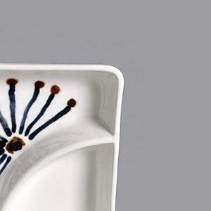 wholesale blue glazed 2 compartment square snack divided dinner plates ceramic for 5stars hotel