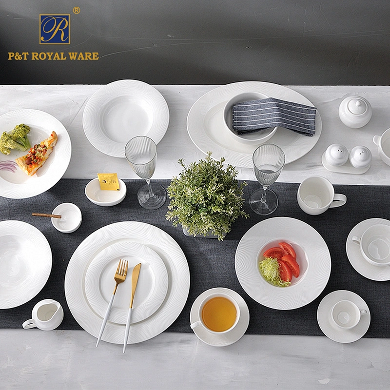New product 2020 hotel restaurant banquet white porcelain dinner set hall crockery dinnerware sets