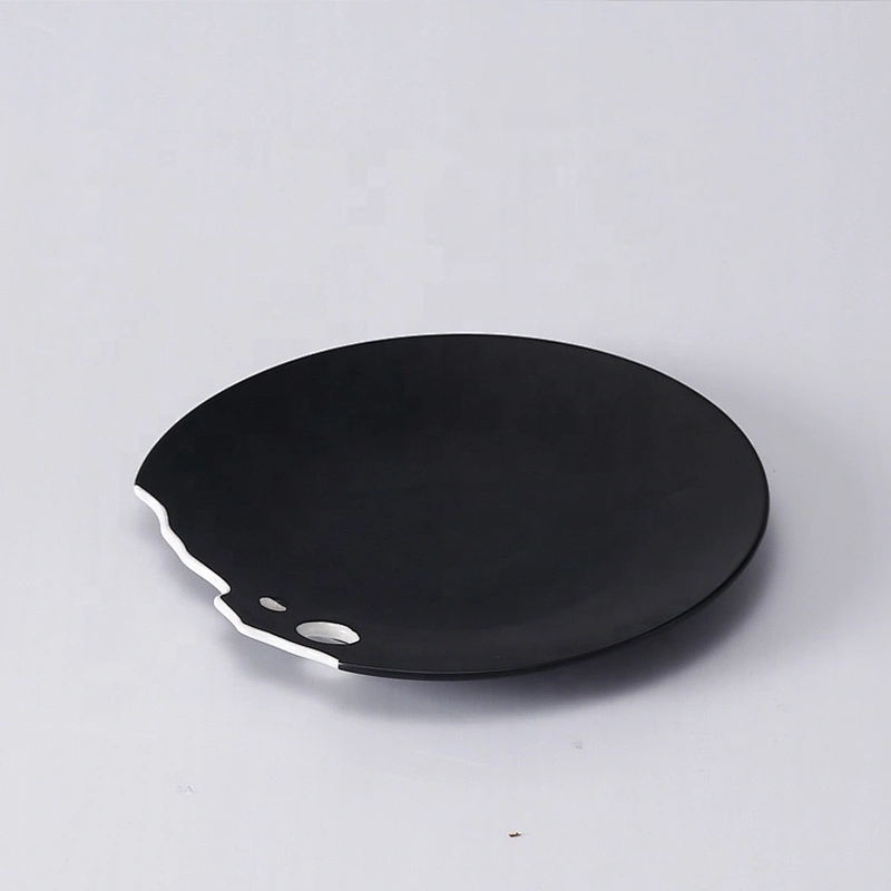 wholesale unique shape glazed matt black ceramic dinner plates for restaurant