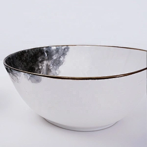 custom logo large glazed white catering restaurant irregular shape ramen salad soup ceramic bowl