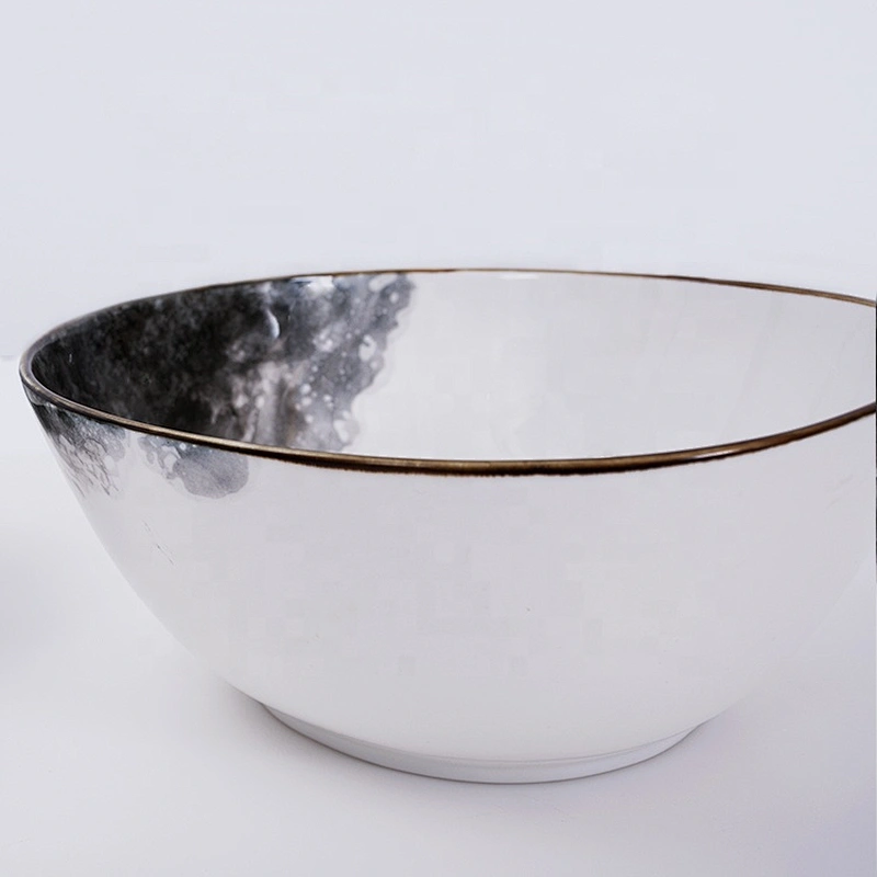 custom logo large glazed white catering restaurant irregular shape ramen salad soup ceramic bowl