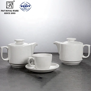 P&T royal ware wholesale cheap white hotel restaurnat porcelain ceramic tea pot
