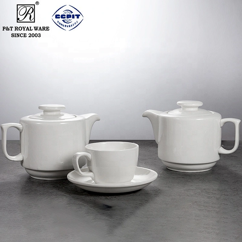P&T royal ware wholesale cheap white hotel restaurnat porcelain ceramic tea pot