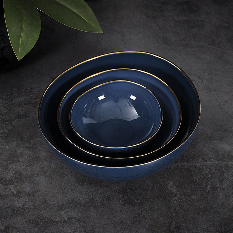 P&T Royal Ware Elegant Hotel Restaurant Bone China Dinnerware 10 inch Salad Bowl Fruit Bowl with Gold rim