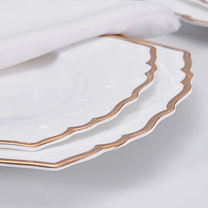 Hotel Luxury Ceramic Tableware Bone China with Gold Rim Fish Plate,Rectangular Plate for Dishes Plates Ceramic Wedding