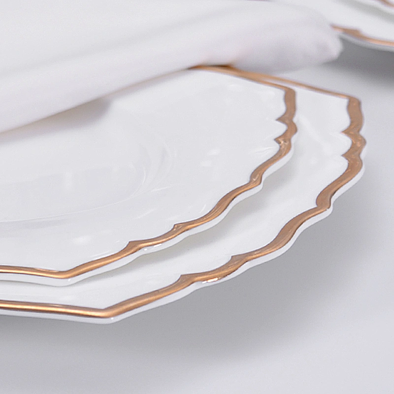 Hotel Luxury Ceramic Tableware Bone China with Gold Rim Fish Plate,Rectangular Plate for Dishes Plates Ceramic Wedding