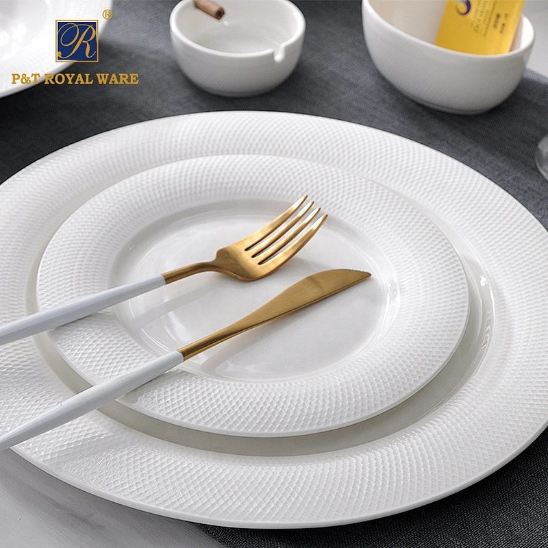 New product 2020 hotel restaurant banquet white porcelain dinner set hall crockery dinnerware sets