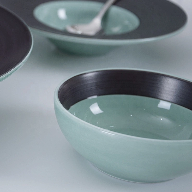 P&T Chaozhou Manufacturer Wholesale Porcelain Plates Black Soup Plate With Lid for Hotel