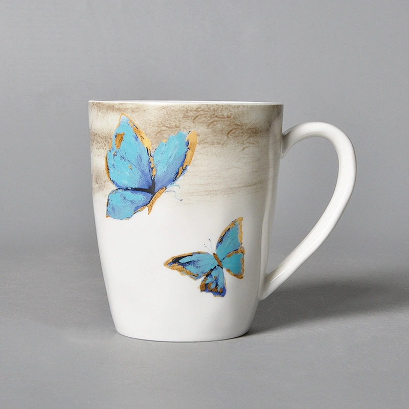 freeform butterfly pattern hotel catering restaurant drinkware ceramic coffee water milk mug