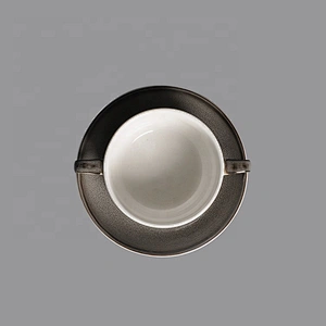 wholesale white soup cup and saucer ceramic porcelain soup cup  with handles