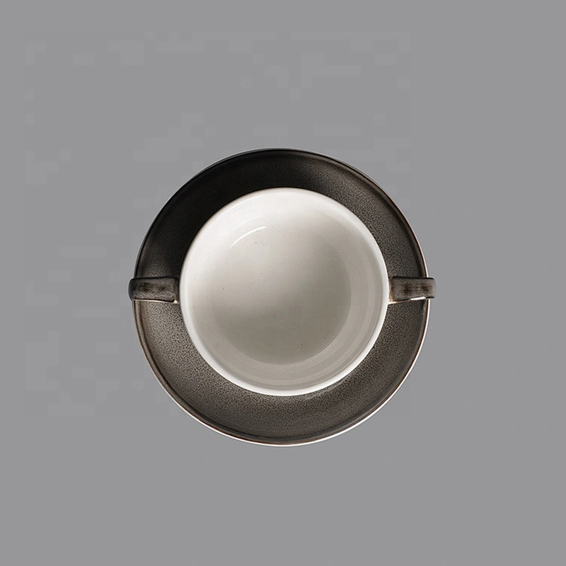 wholesale white soup cup and saucer ceramic porcelain soup cup  with handles