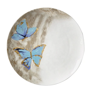 wholesale butterfly pattern white crockery tableware chinese porcelain dish hotel used round ceramic plate for restaurants