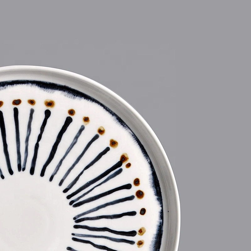 Wholesale manufacturer Straight Sided Glazed round Nordic white blue porcelain ceramic meat steak dinner plate