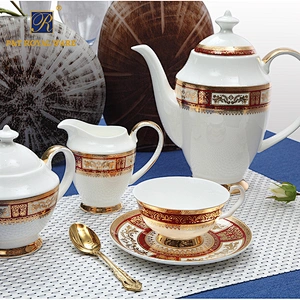 P&T Royal Ware Bone China Turkish Tea Set Gold Ceramic 15PCS Coffee Sets