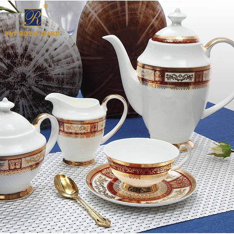 P&T Royal Ware Bone China Turkish Tea Set Gold Ceramic 15PCS Coffee Sets