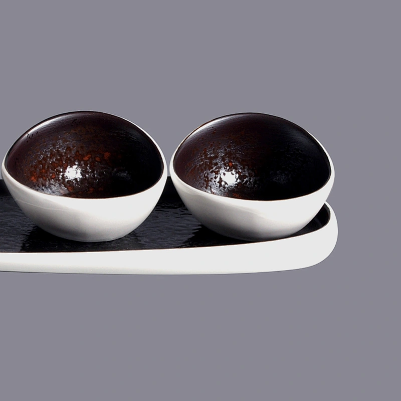 wholesale rust glazed ceramic porcelain 3 serving bowls sets with tray plate