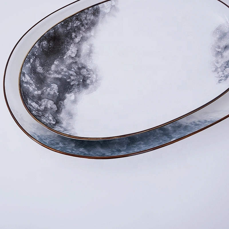 wholesale luxury modern oval hotel restaurant dining food ceramic porcelain serving plate