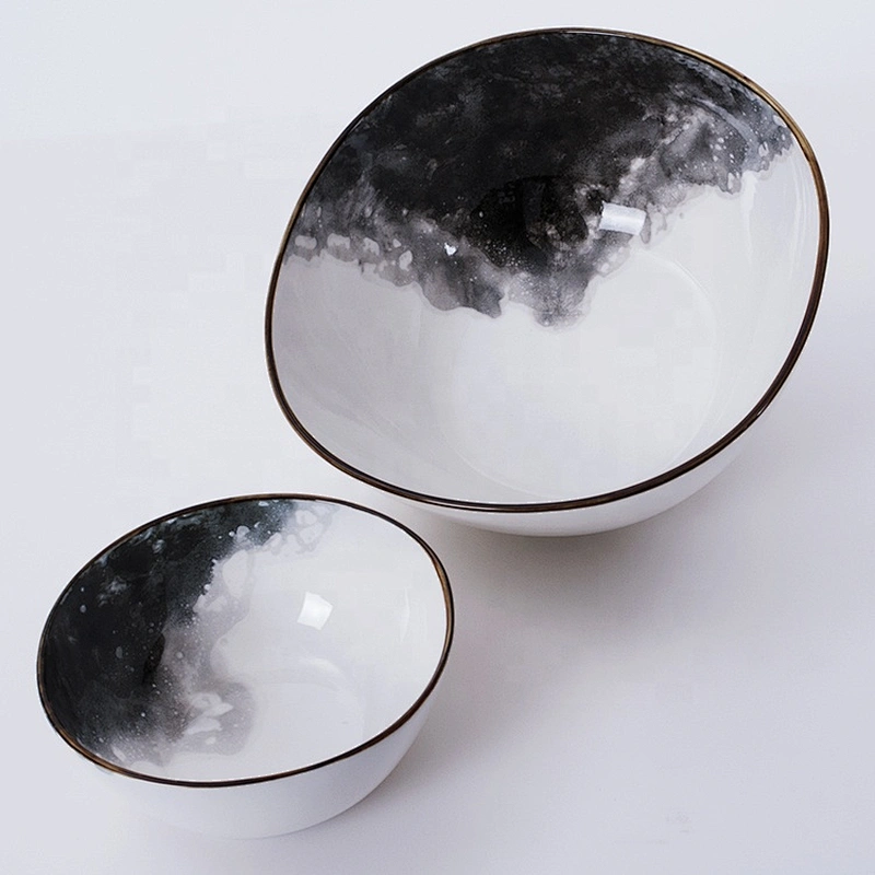 custom logo large glazed white catering restaurant irregular shape ramen salad soup ceramic bowl