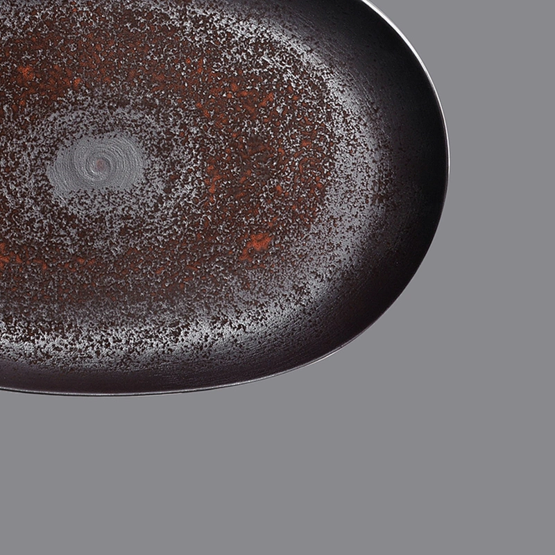 factory wholesale restaurant oval rust matte glazed ceramic porcelain shallow flat dinner plate