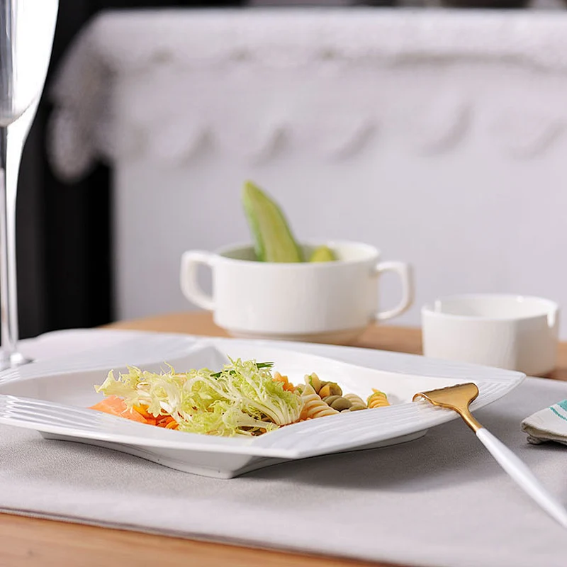 Supplier White Restaurant Bone China Square Plates for Cake Salad Fruit