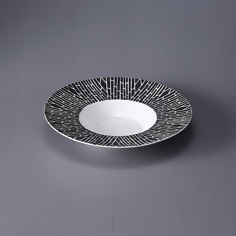 Black bottom white line pasta dish plate