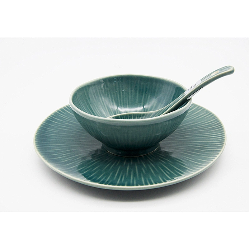 Factory Direct Supply Dinnerware Bowl with Spoon Whole Sale Dark Blue Ceramic On Glaze Bowl