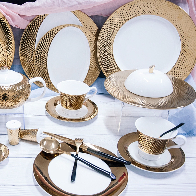 new luxury bone china golden inside oval  gold rim ceramic gold charger plates for wedding decoration