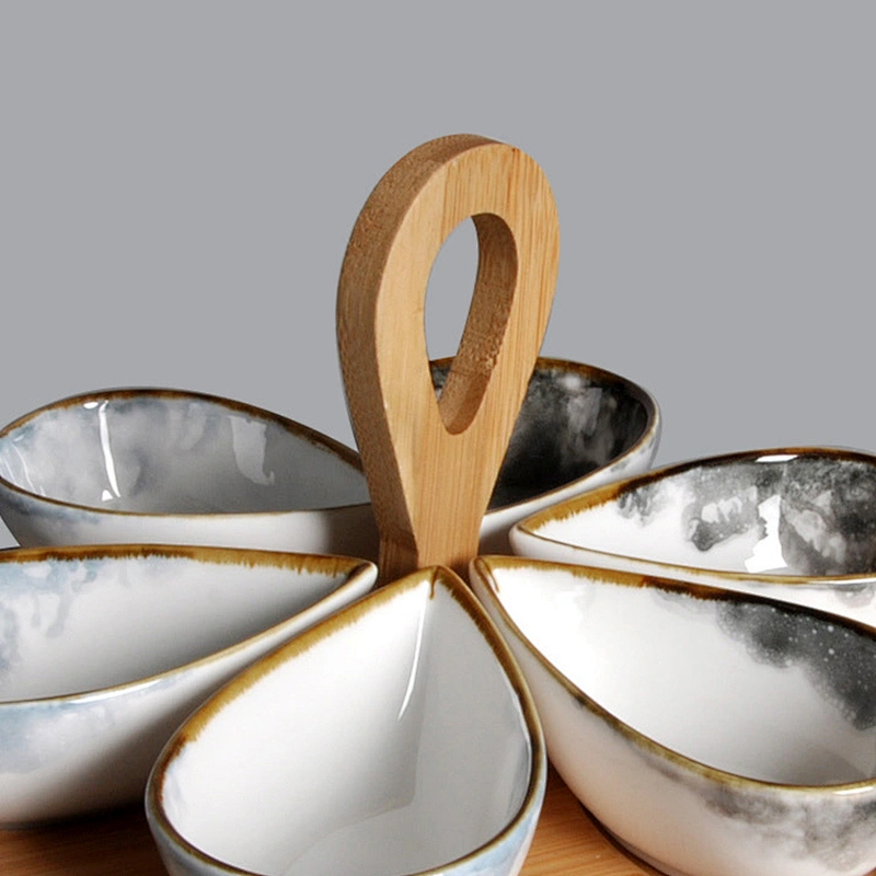 P&T Royal Ware factory wholesale unique porcelain snack bowls ceramic tapas serving snack dish with wooden tray