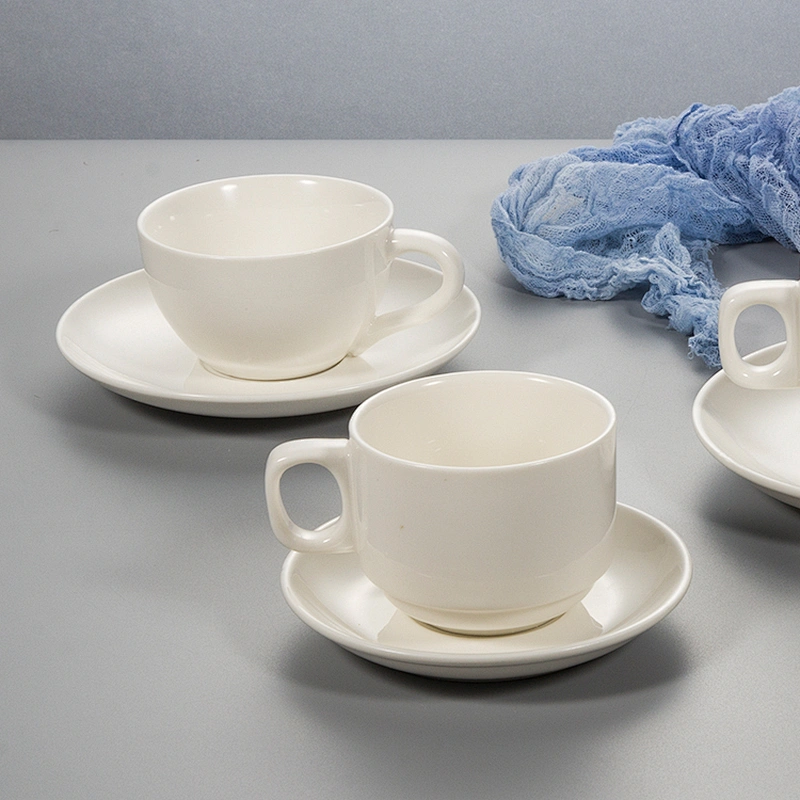 P&T Royal Ware Pure White Ceramics Porcelain 130ML Coffee Tea Cups with 5.5 Inch Cup Saucer