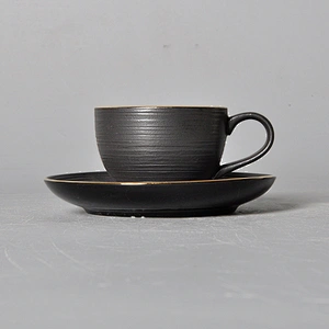 royal luxury gold rim black ceramic cup porcelain coffee set restaurant hotel catering coffee cup with saucer