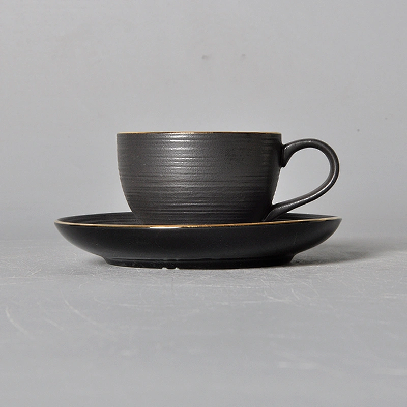 royal luxury gold rim black ceramic cup porcelain coffee set restaurant hotel catering coffee cup with saucer